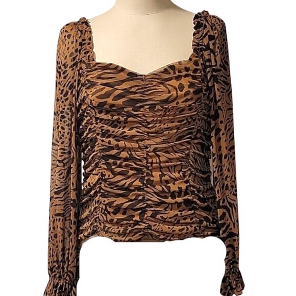 NWT Jane + Delancey Top Women's Size XL Ruched Academic Stretch Safari Print - Picture 1 of 9